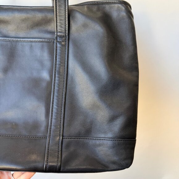 Coach Vintage Black Leather Tote Shoulder Bag – Classic Large Carryall - Picture 5 of 11